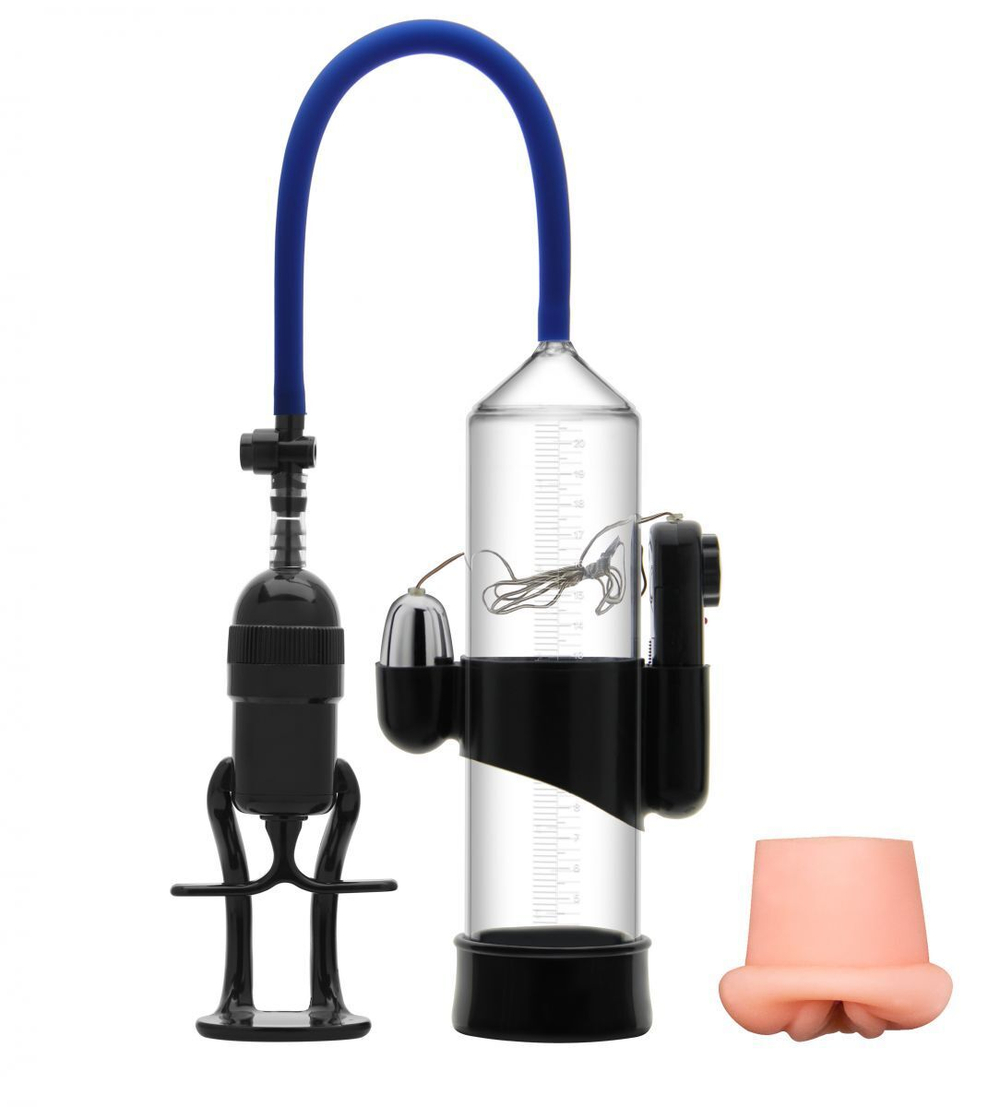 Вакуумная помпа Erozon Penis Pump с вибрацией и вставкой-вагиной (Цвет: прозрачный)