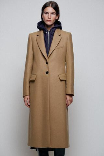 ZARA ДЛИННОЕ ПРИТАЛЕННОЕ ПАЛЬТО ИЗ ШЕРСТИ, РЫЖЕВАТО-КОРИЧНЕВЫЙ