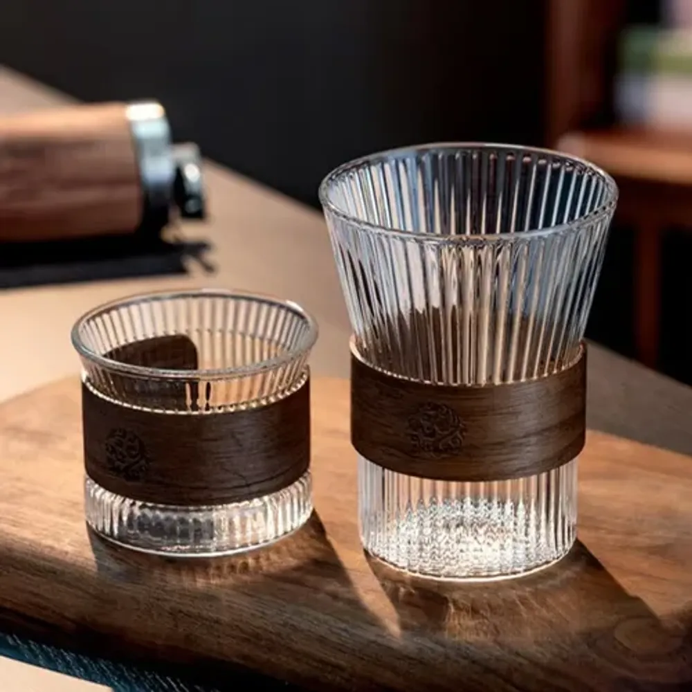 Чашка 300 мл кофейная без ручки Japanese Style Optic дерев. вставка d 8,2 см h11,2 см Barista [1]
