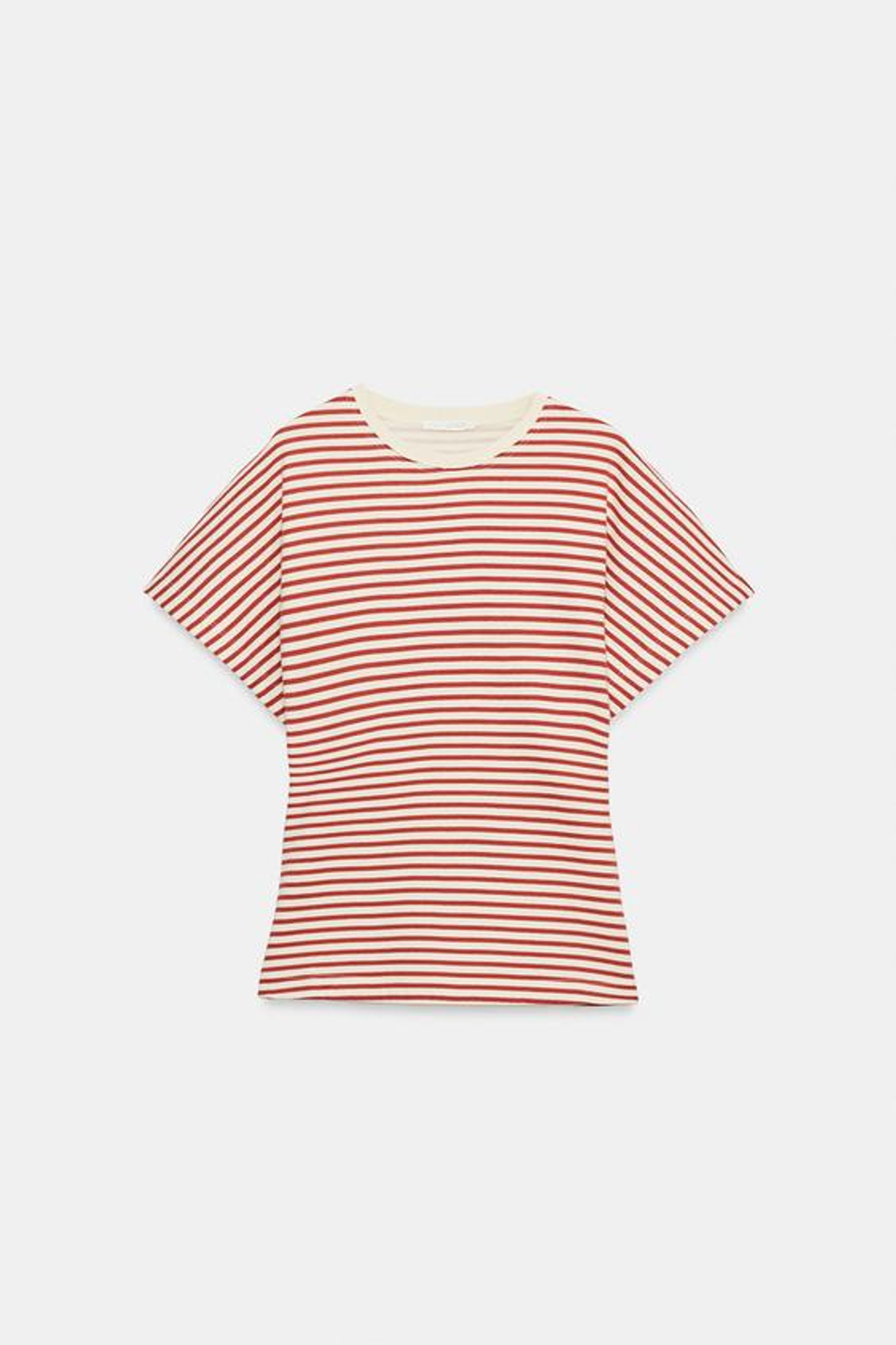 ZARA ФУТБОЛКА В ПОЛОСКУ С ШИРОКИМИ РУКАВАМИ, БОРДОВЫЙ/ЭКРЮ