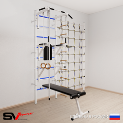 Шведская стенка Sv Sport усиленная 6080 (Турник стандарт/Брусья/Стойка/Скамья/Канат/Кольца/Лестница/Канатный лаз)