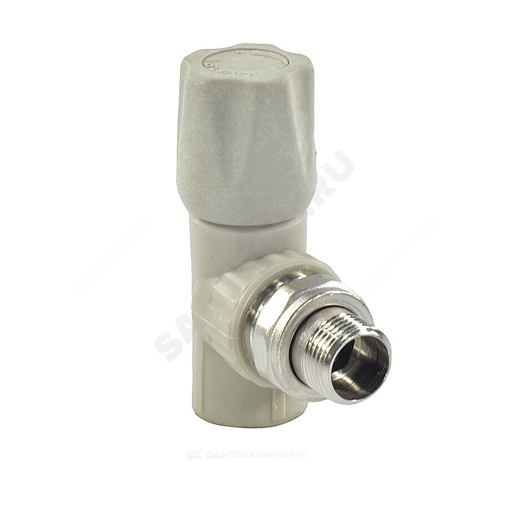 Клапан (вентиль) PP-R запорный серый Дн 20х1/2" Ру25 НР угловой для радиатора VALFEX 1014720012Г