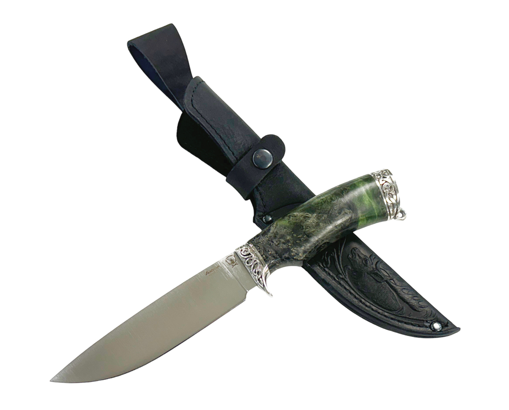 Авторский нож Соболь, Bohler N690, стаб.карельская береза,кап, мельхиор