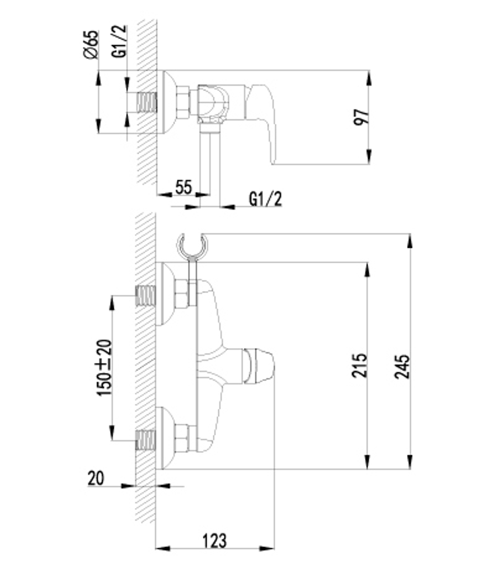 Смеситель настенный с гигиеническим душем LEMARK PRAMEN – LM3318B