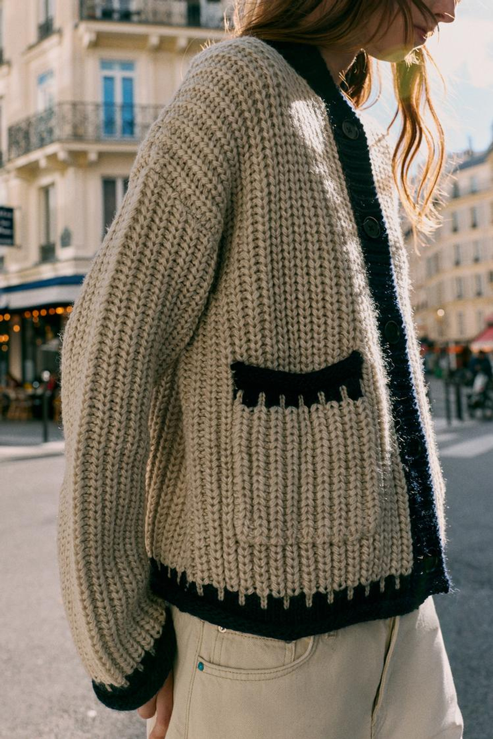 ZARA КАРДИГАН С КОНТРАСТНОЙ ОТДЕЛКОЙ, СВЕТЛЫЙ-ЖЕЛТО-КОРИЧНЕВЫЙ