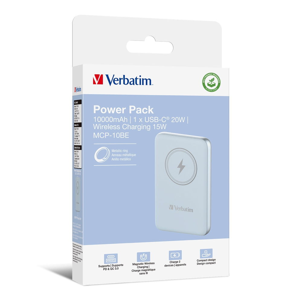 Портативный аккумулятор Verbatim Charge‘n’Go Power Bank 10000 мАч с беспроводной зарядкой, синий