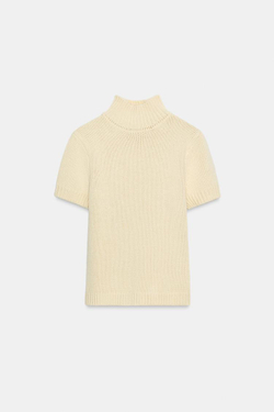 ZARA ТРИКОТАЖНЫЙ ДЖЕМПЕР С КОРОТКИМ РУКАВОМ, ЭКРЮ
