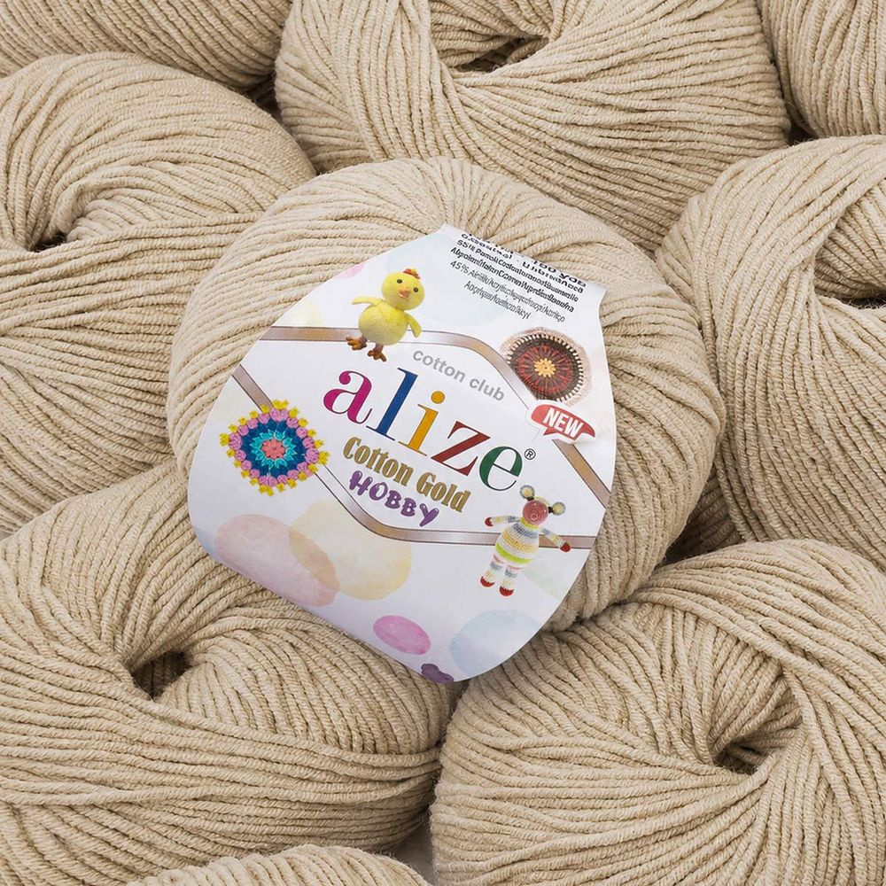Пряжа Alize (Ализе) Cotton Gold Hobby New / уп.10 мот. по 50 г, 165 м, 262 беж