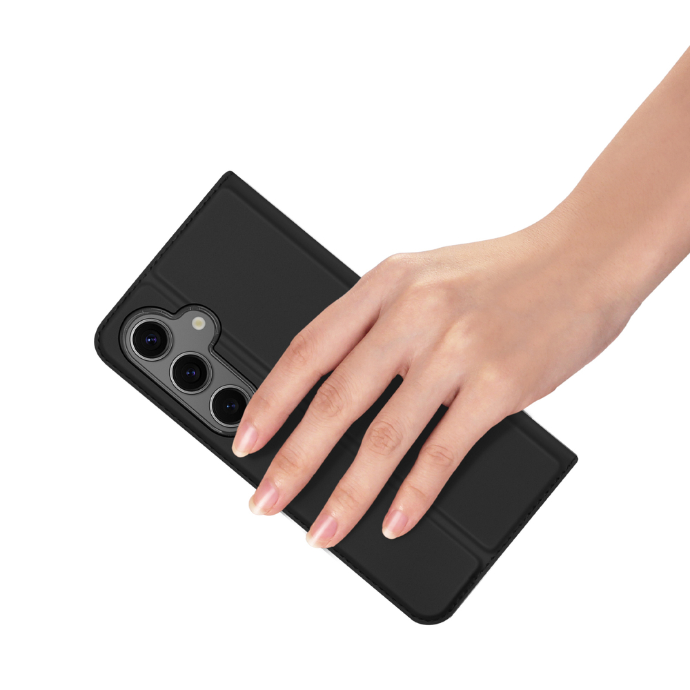 Чехол книжка из PU кожи черного цвета от Dux Ducis для Samsung Galaxy S24 FE, серия Skin Pro Series Case
