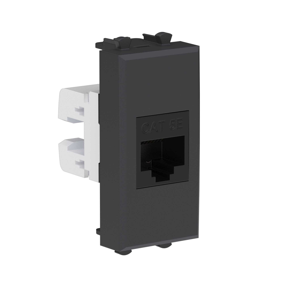 Компьютерная розетка RJ-45 без шторки модульная, кат.5е, "Avanti", "Черный матовый", 1 модуль