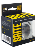 BRITE Розетка 1-местная с заземлением с защитными шторками 16А с USB A+A 5В 2,1А РЮш10-1-БрА алюминий IEK