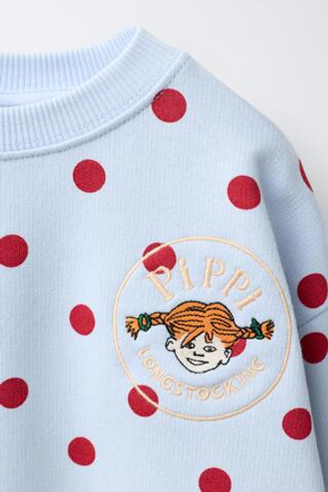 ZARA ТОЛСТОВКА В ГОРОШЕК PIPPI CALZASLARGAS © ASTRID LINDGREN COMPANY, СИНИЙ