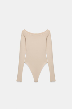ZARA БОДИ SOFT С ВЫРЕЗОМ «ЛОДОЧКА», КРЕМОВЫЙ