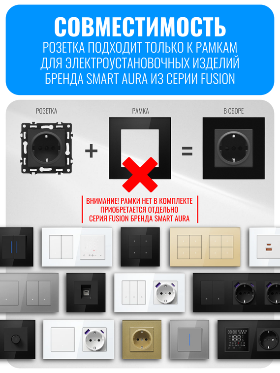 Розетка с заземлением Smart Aura серия Fusion без рамки