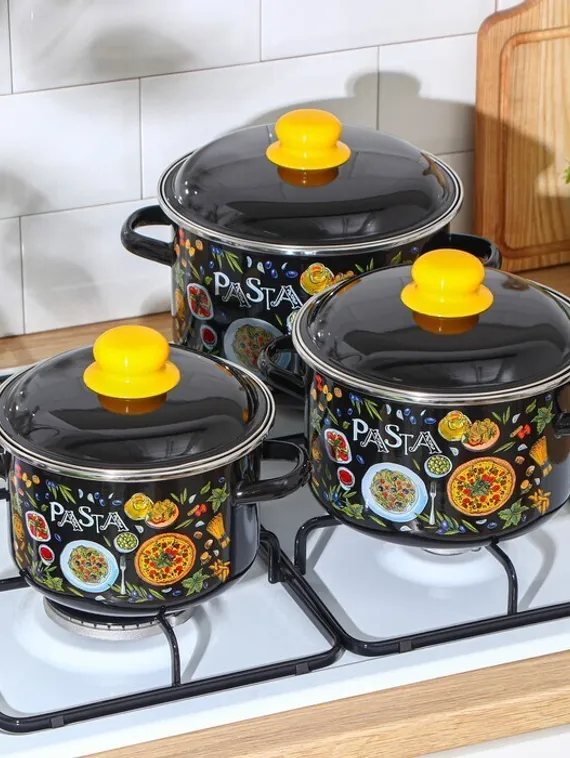 Набор кастрюль Pasta, 3 предмета: 2 л, 3 л, 4 л, индукция, цвет чёрный