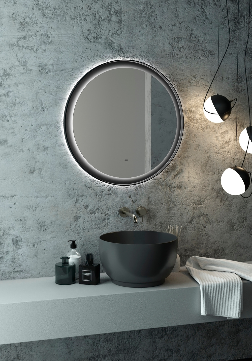 Зеркало "Planet Black Led" D 700 с бесконтактным сенсором