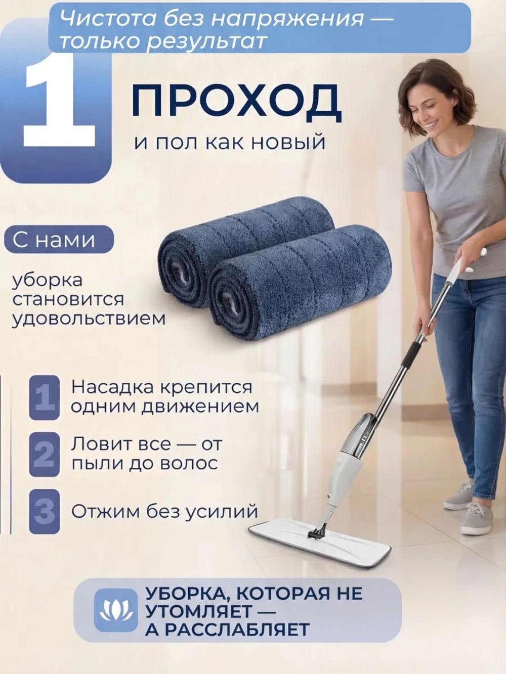Насадки для швабры с распылителем на липучках, микрофибра
