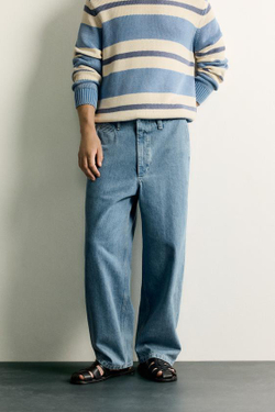 ZARA ДЖИНСОВЫЕ БРЮКИ ЧИНОС STRAIGHT FIT, ГОЛУБОЙ
