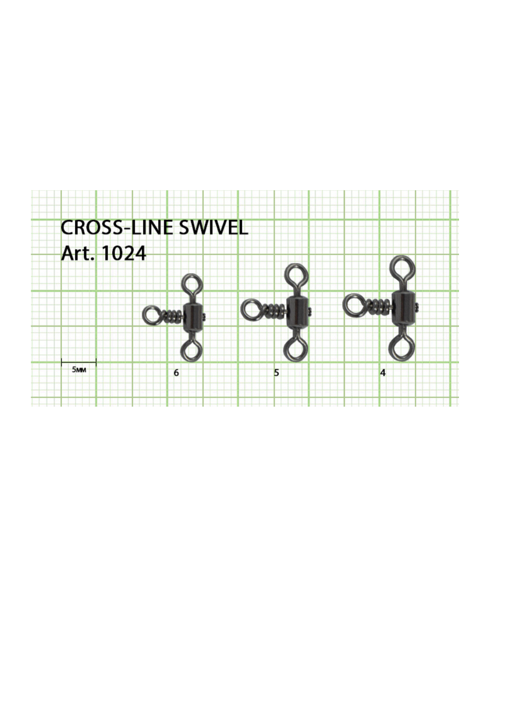 Вертлюжок рыболовный Fish Crystal  цилиндрический на три направления CROSSLINE SWIVEL 1024 №5 (5 упаковок)
