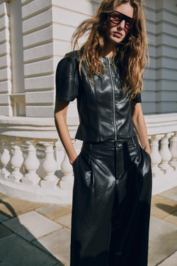 ZARA ТОП ИЗ ИСКУССТВЕННОЙ КОЖИ НА МОЛНИИ, ЧЕРНЫЙ