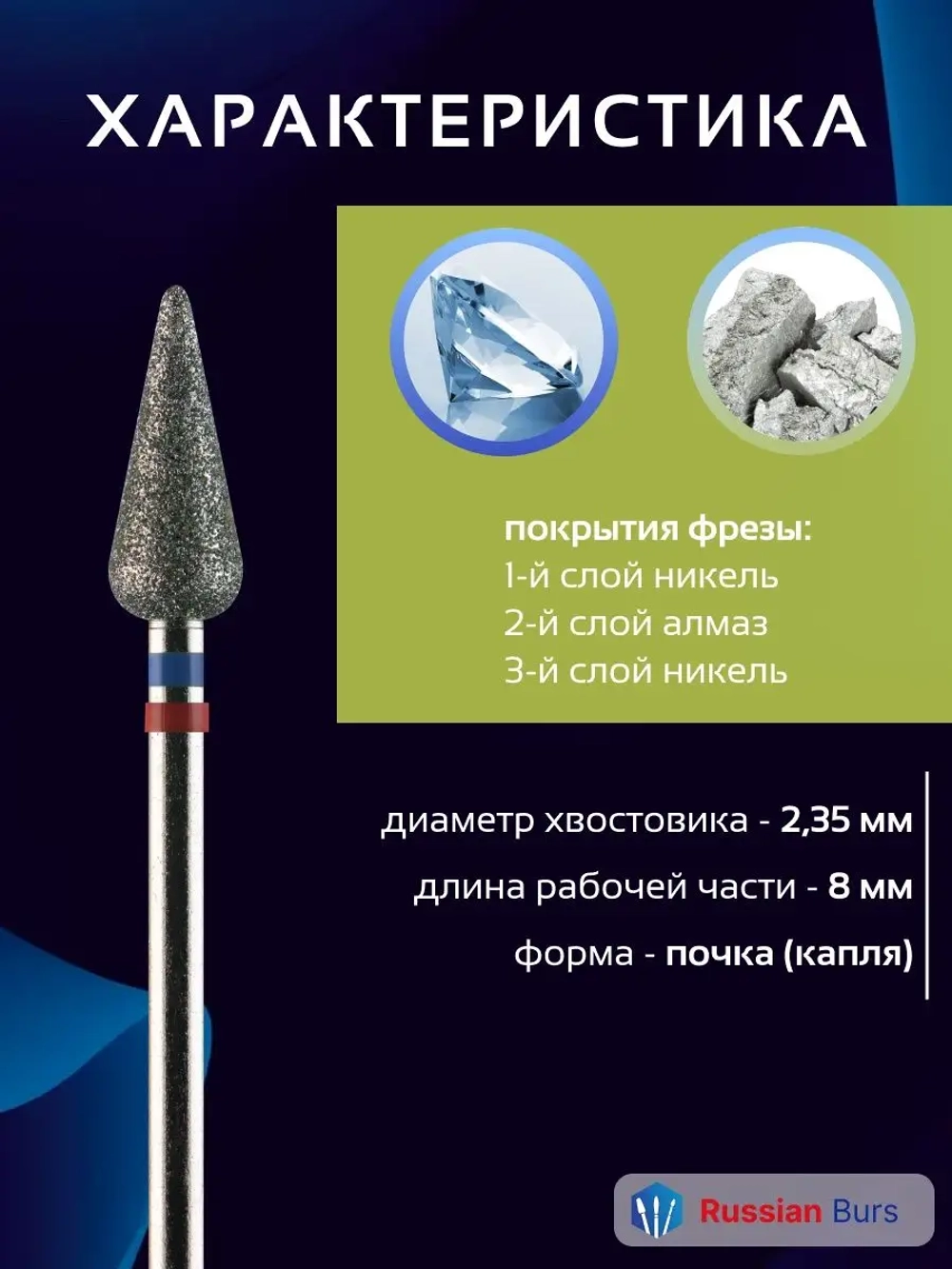Фреза почка гибридная 5 мм 10 шт