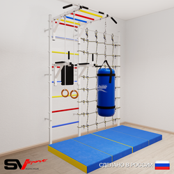 Шведская стенка Sv Sport усиленная 64160 (Турник рукоход/Брусья/Кольца/Цепь/Мешок 22кг/Мат 2м/Канатный лаз)