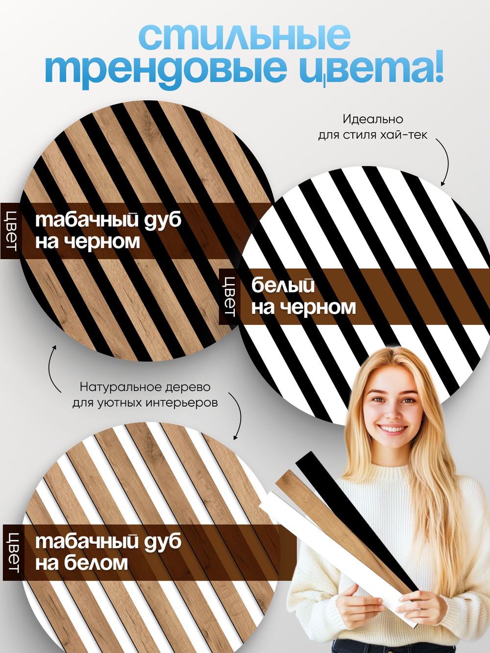 Декоративные самоклеящиеся панели для стен 3д рейки, Белые на черном