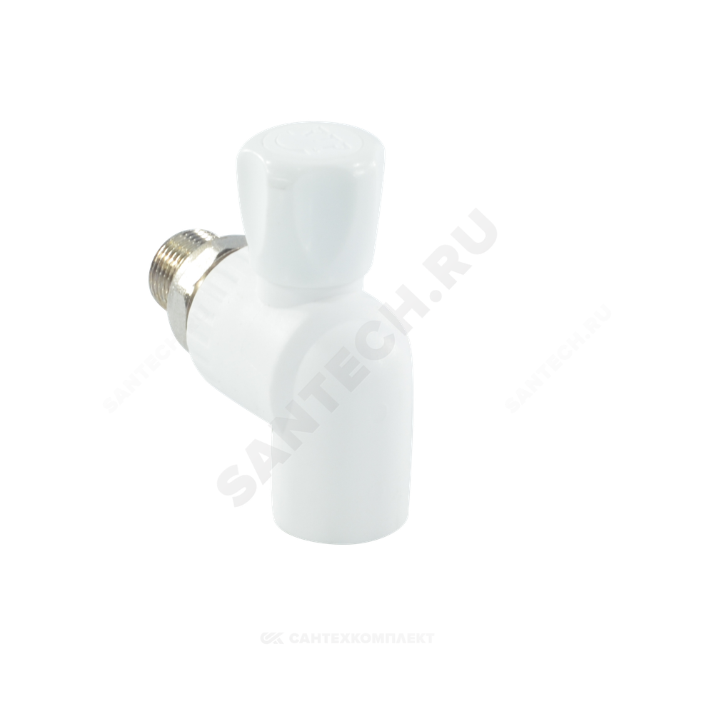 Кран шаровой PP-R белый Дн 25х3/4" НР угловой для радиатора RTP (РосТурПласт) 27860
