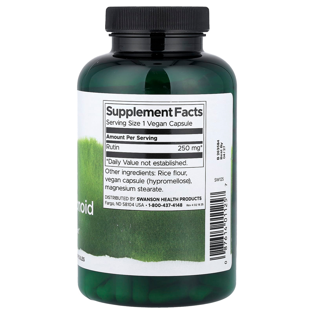 Swanson Vitamins, рутин, натуральный биофлавоноид, 250 мг, 250 веганских капсул