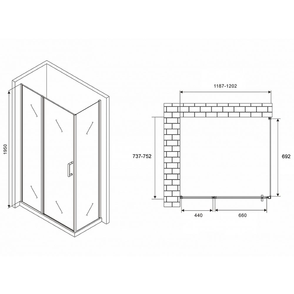 Душевой уголок Abber Sonnenstrand 120x75 AG04120BS-S75B профиль Черный стекло прозрачное