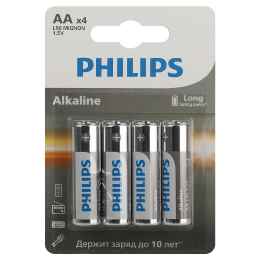 Батарейки Philips LR6A4B/51 АА алкалиновые 1,5v 4 шт. LR6-4BL Entry (4/48/144/20160) | Батарейки Щелочные (Алкалиновые)