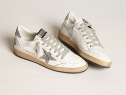 Ball Star sneakers in white nappa leather with silver glitter star and heel tab