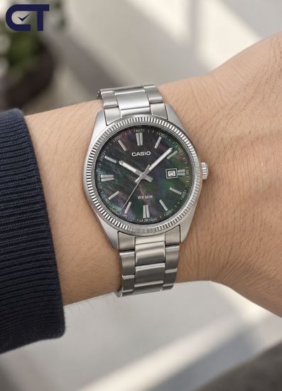 CASIO MTP-1302DS-1A CASIO Collection мужские наручные часы — чёрный циферблат, стальной браслет и водостойкость 50 м
