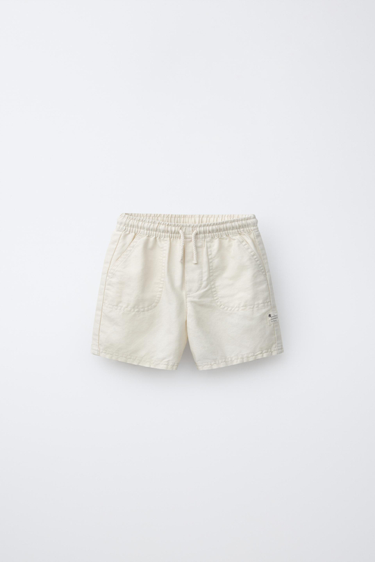 ZARA БЕРМУДЫ ИЗ ХЛОПКА И ЛЬНА, ЭКРЮ
