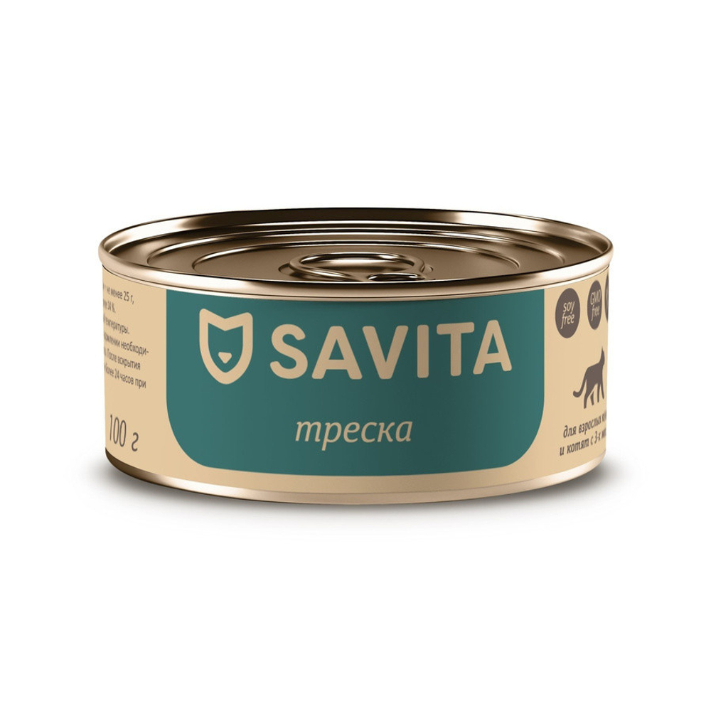 Savita влажный корм для кошек и котят с треской, 100 г
