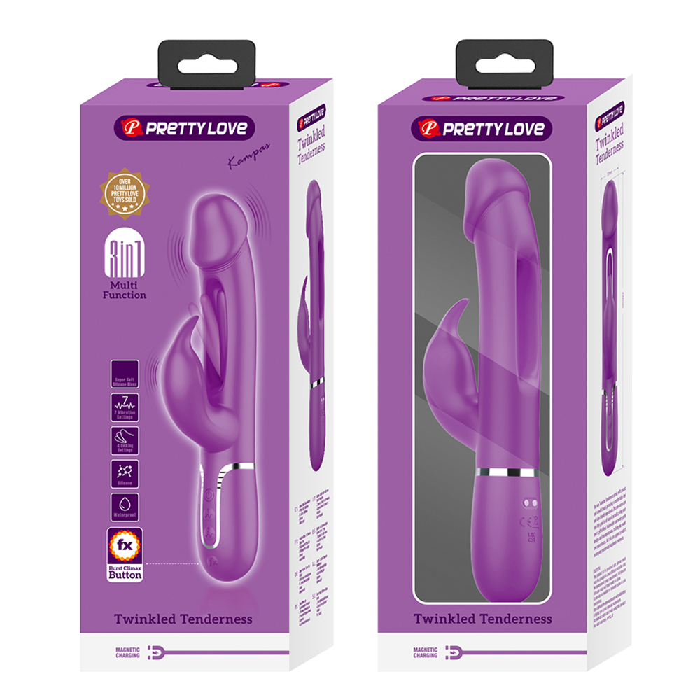 Фиолетовый вибратор-кролик 23,2см с фингерингом Pretty Love Twinkled Tenderness Kampas Flicking Vibrator Rabbit BW-500025-3