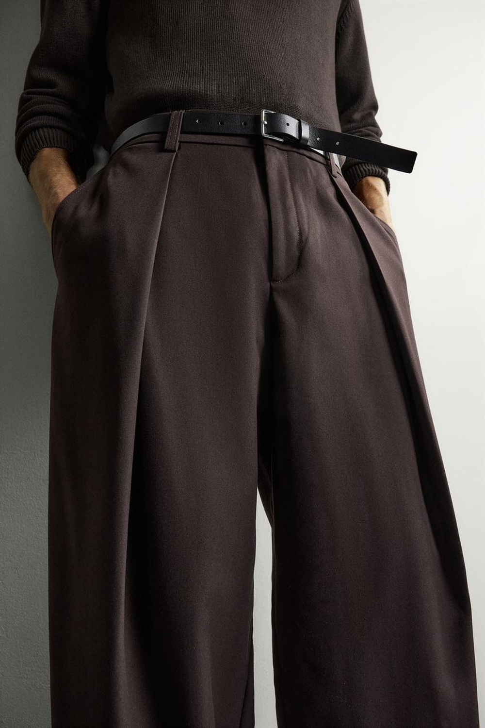ZARA БРЮКИ RELAXED FIT СО СКЛАДКАМИ, БУРГУНДИ