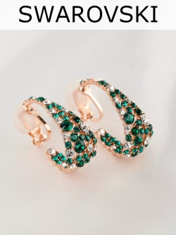 Клипсы Россыпь из зеленых камней Swarovski