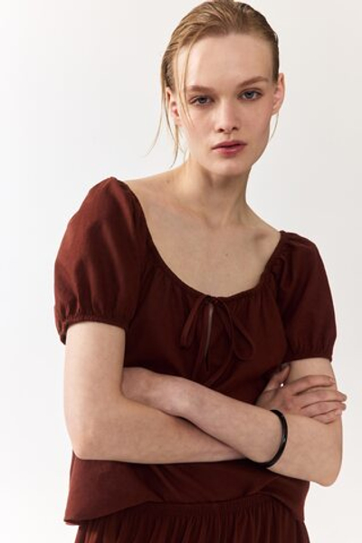 Блуза из смеси со льном с пышными рукавами - H&M