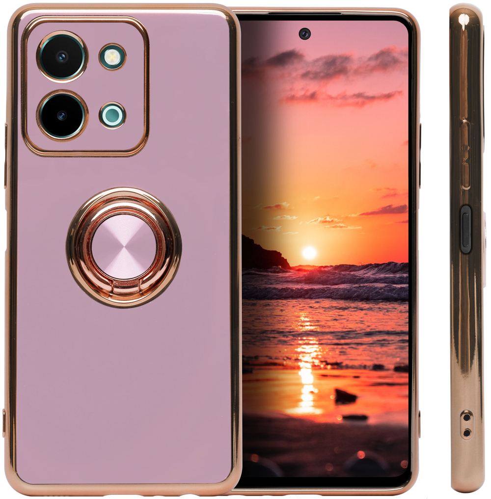 Стильный глянцевый чехол для VIVO Y28 4G с кольцом-подставкой и бархатной подкладкой