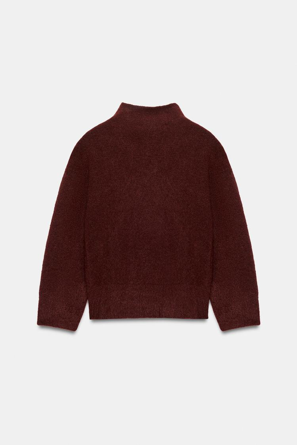 ZARA ТРИКОТАЖНЫЙ СВИТЕР С ВОРОТНИКОМ-СТОЙКОЙ, БУРГУНДИ
