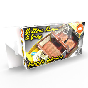 Набор красок AK Interactive Yellow, Brown & Grey Vehicle Interiors Set 3G, 6 красок