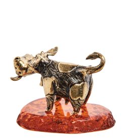 Народные промыслы AM-3009 Фигурка «Корова Дуреха» (латунь, янтарь)