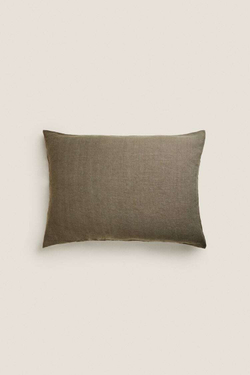 ZARA HOME ЛЬНЯНОЙ ЧЕХОЛ ДЛЯ ДЕКОРАТИВНОЙ ПОДУШКИ XXL, ХАКИ