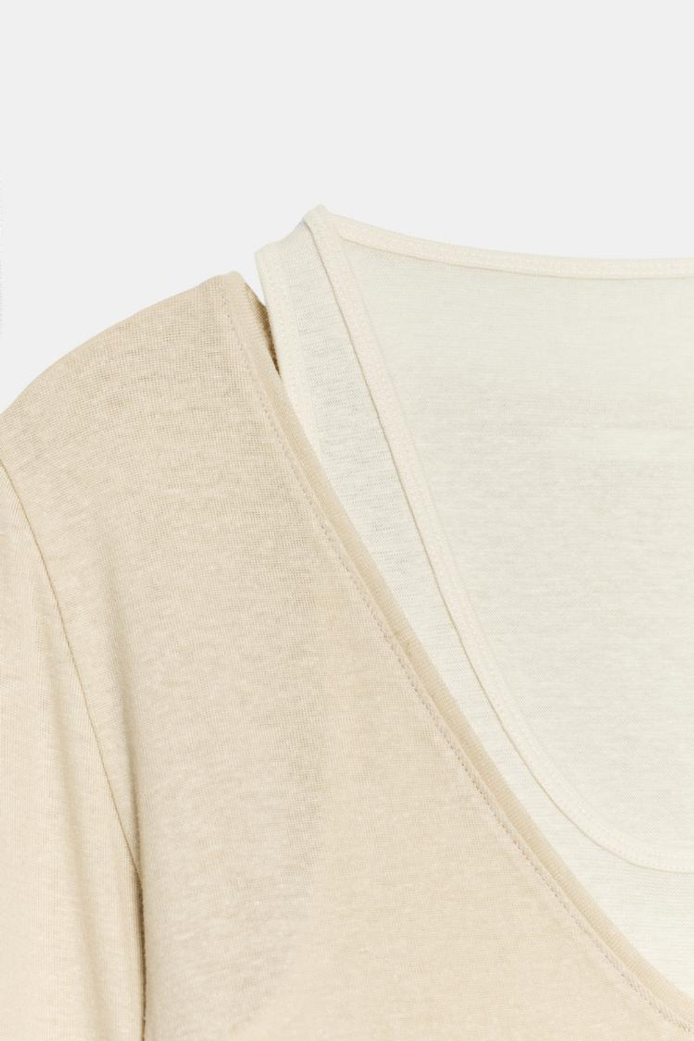 ZARA ФУТБОЛКА С ТРОЙНЫМИ ДЛИННЫМИ РУКАВАМИ, ЭКРЮ/БЕЖЕВЫЙ