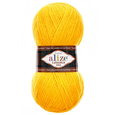 Пряжа Alize (Ализе) Lana Gold Fine / уп.5 мот. по 100 г, 390м, 216 желтый A