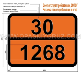 Табличка Опасный груз 30-1268 НЕФТИ ДИСТИЛЛЯТЫ Н.У.К.