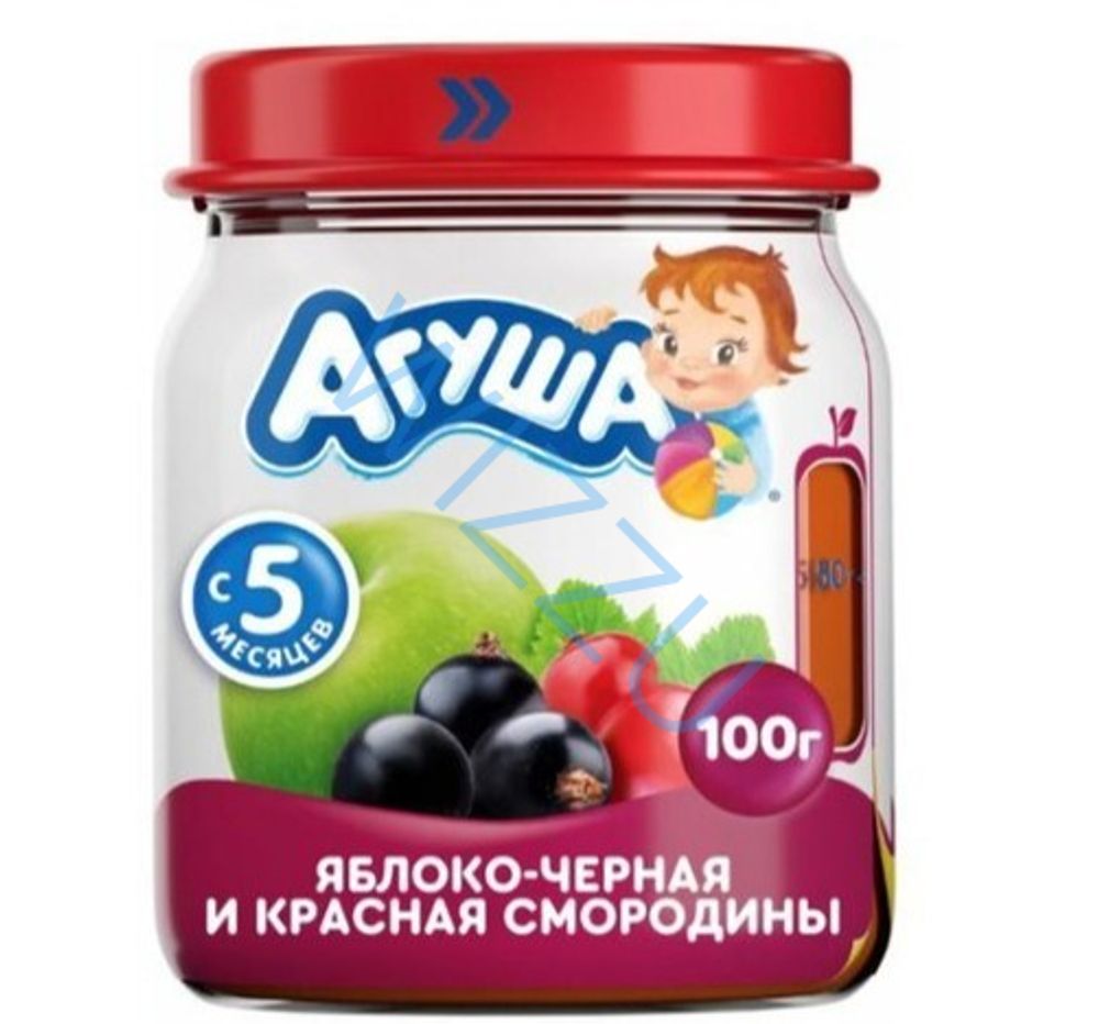 Пюре фруктовое Агуша яблоко-черная смородина-красная смородина, 100 г