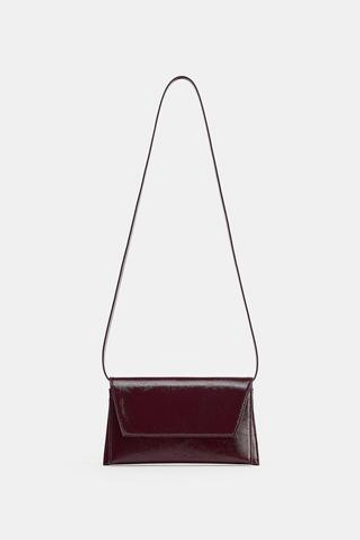 ZARA СУМКА ИЗ ЛАКИРОВАННОЙ ИСКУССТВЕННОЙ КОЖИ, БОРДОВО-КРАСНЫЙ
