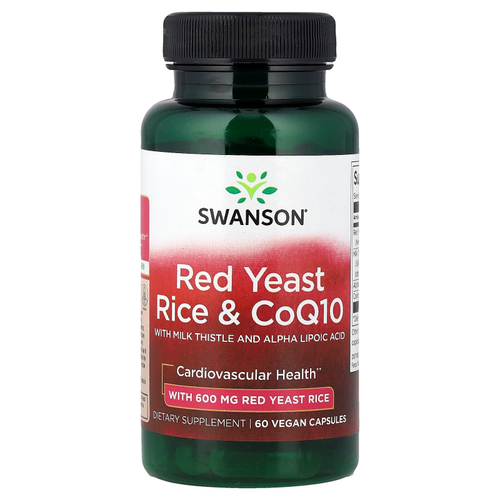 Swanson Vitamins, красный ферментированный рис и коэнзим Q10 с расторопшей и альфа-липоевой кислотой, 60 веганских капсул
